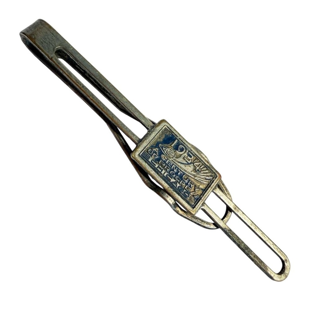 Vintage 1934 Century of Progress Chicago Worlds Fair Art Deco Tie Clip Bar Gift